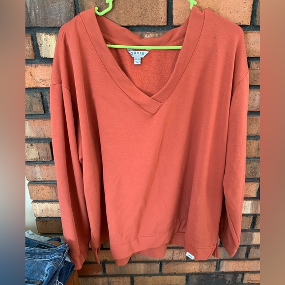 Orvis Rust Orange V-Neck Sweater - Picture 1 of 3